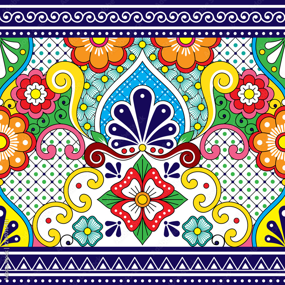 Mexican Talavera vector seamless pattern, repetitive background