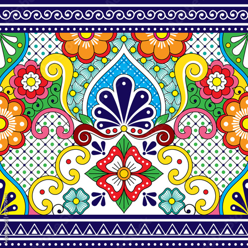 Mexican Talavera vector seamless pattern, repetitive background inspired by traditional pottery and ceramics design from Mexico 