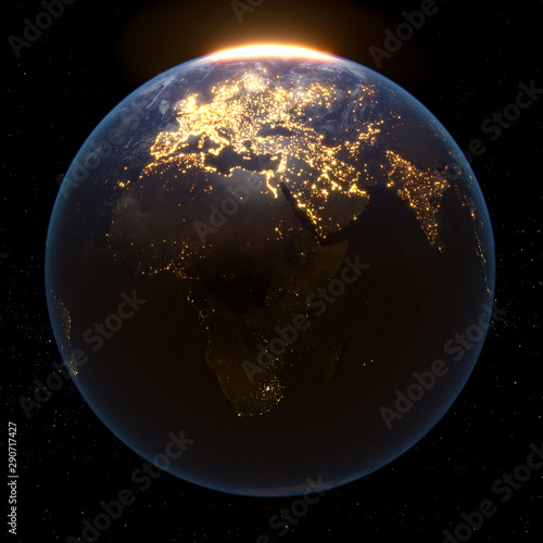 Fototapeta Naklejka Na Ścianę i Meble -  3d render of planet earth from space, by night. Elements of this image by NASA