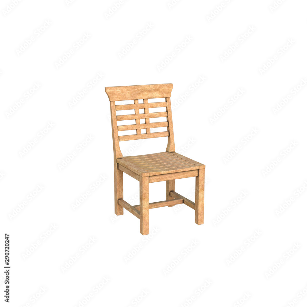 View of a yellow wooden chair. Stands far from the camera. 3D rendering, 3D illustration View of a yellow wooden chair. Stands far from the camera. 3D rendering, 3D illustration