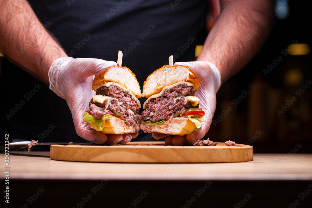 Restaurant dish - beef hamburger Restaurant dish - beef hamburger