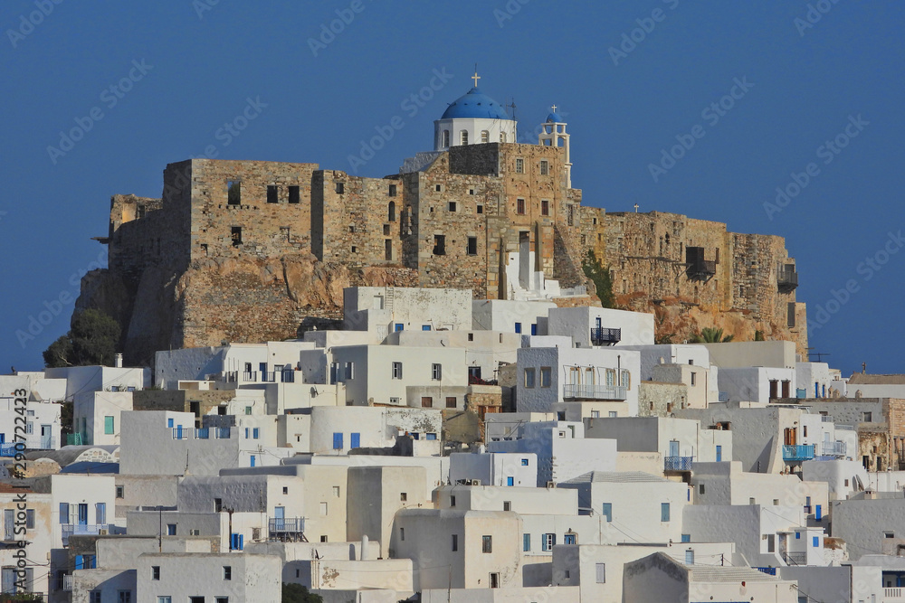 Zoom photo of iconic castle in main village of Astypalaia, Dodecanese, Greece
