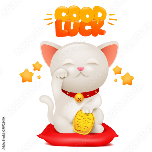 Japan cat Maneki Neko cartoon character with good luck title.