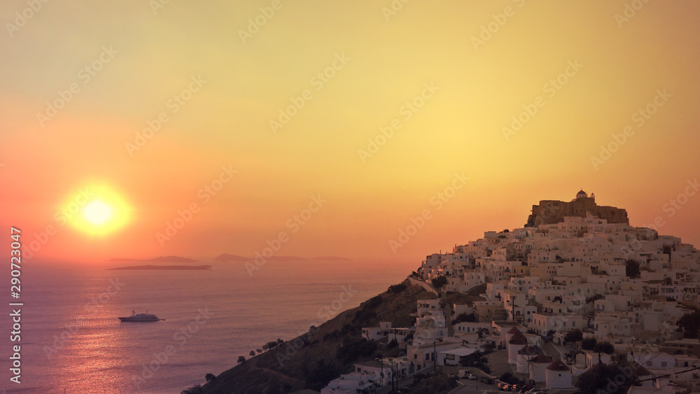 Picturesque castle of Astypalaia island as seen at sunrise, Dodecanese, Greece