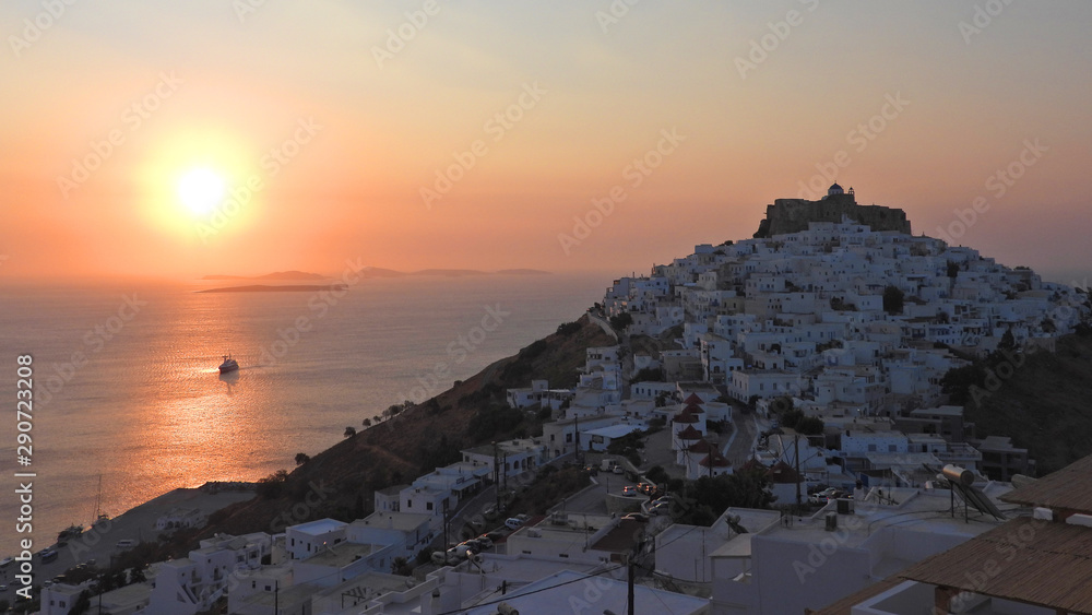 Picturesque castle of Astypalaia island as seen at sunrise, Dodecanese, Greece