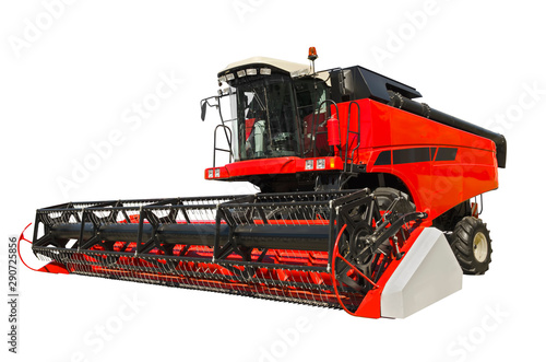 Canvas-taulu Red agricultural combine isolated on a white background