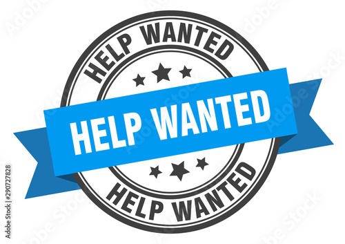help wanted label. help wanted blue band sign. help wanted