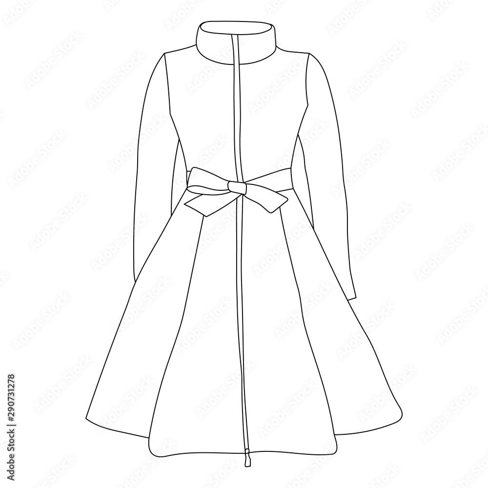 fashionable outerwear coat female sketch, contour fashionable outerwear coat female sketch, contour