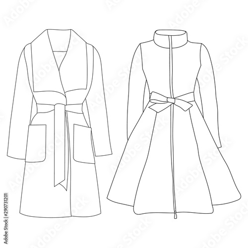 outerwear coat female sketch, contour © Dzmitry