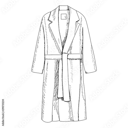 vector, on a white background sketch with linis, women coat, raincoat