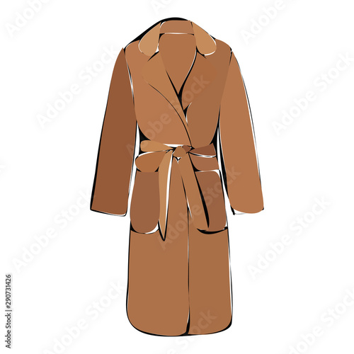 vector, isolated, brown sketch fashionable women coat
