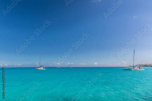 Sailing catamaran in the sea, Cocos (Keeling) islands © sidoy