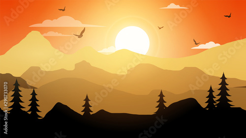 Landscape Background with Nature birds mountains