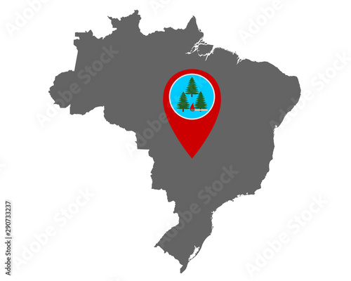 Karte von Brasilien und Pin mit Feuerwarnung