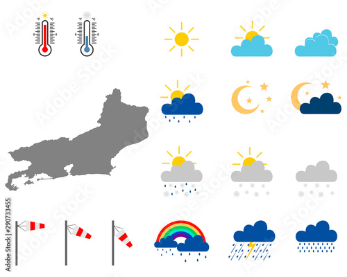 Karte von Rio de Janeiro mit Wettersymbolen