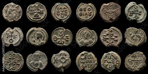 Obraz na płótnie Collage made of high quality images of authentic ancient post seals w salonie