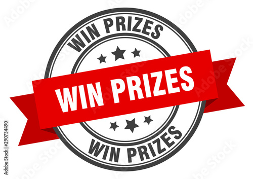 win prizes label. win prizes red band sign. win prizes