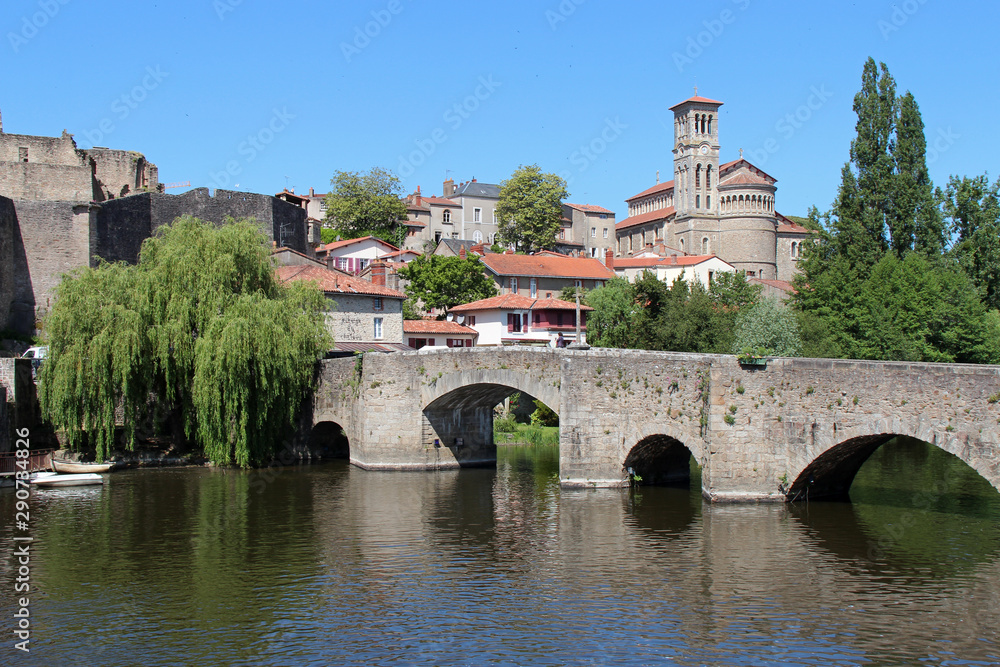 river sevre and medieval bridge in clisson (france) 