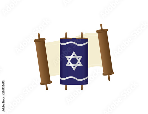 Open Torah Scroll and Close Torah scroll with Blue Cover on White Background