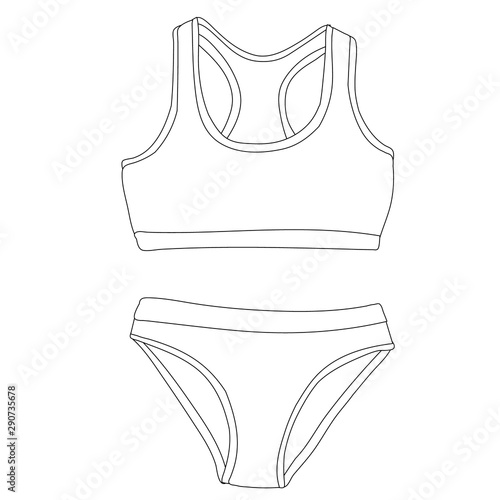 isolated, contour, sketch of female sports underwear