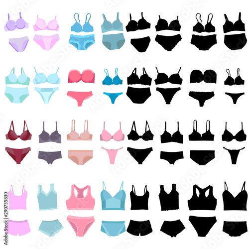 vector, isolated, silhouette, lingerie, set