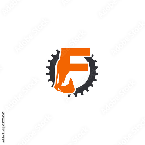F Letter Logo Design with Excavator Creative Modern Trendy