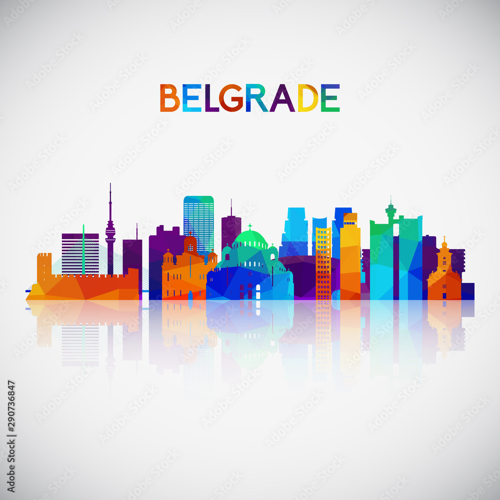 Fototapeta premium Belgrade skyline silhouette in colorful geometric style. Symbol for your design. Vector illustration.