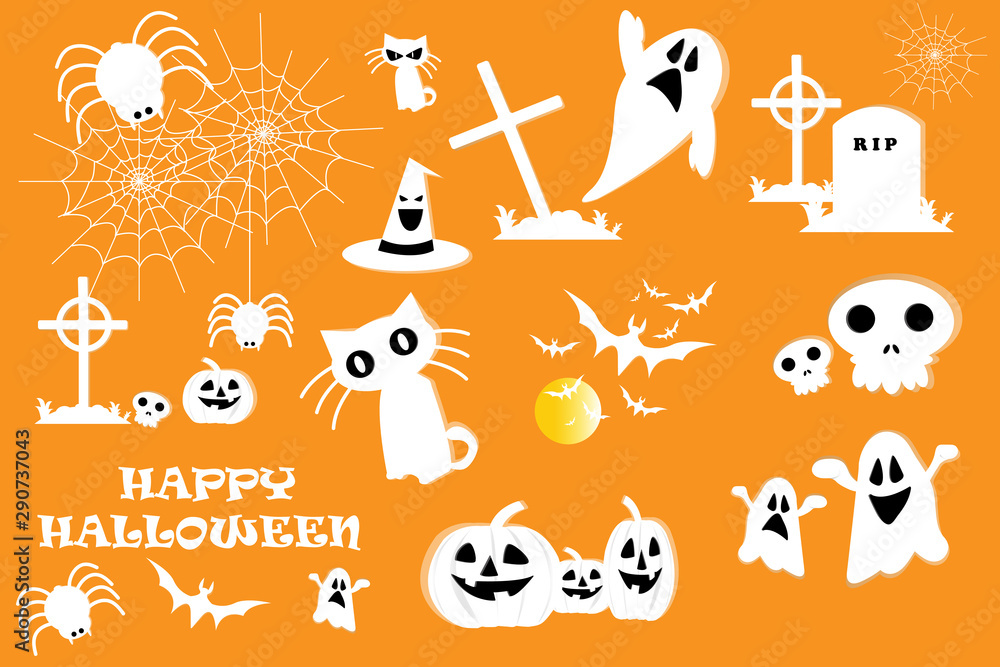 Set of halloween silhouettes icon and character tomp, pumpkins, ghost and spooky, elements for halloween decorations. Halloween design elements, logo, objects, icon, sticker. Set of halloween silhouettes icon and character tomp, pumpkins, ghost and spooky, elements for halloween decorations. Halloween design elements, logo, objects, icon, sticker.