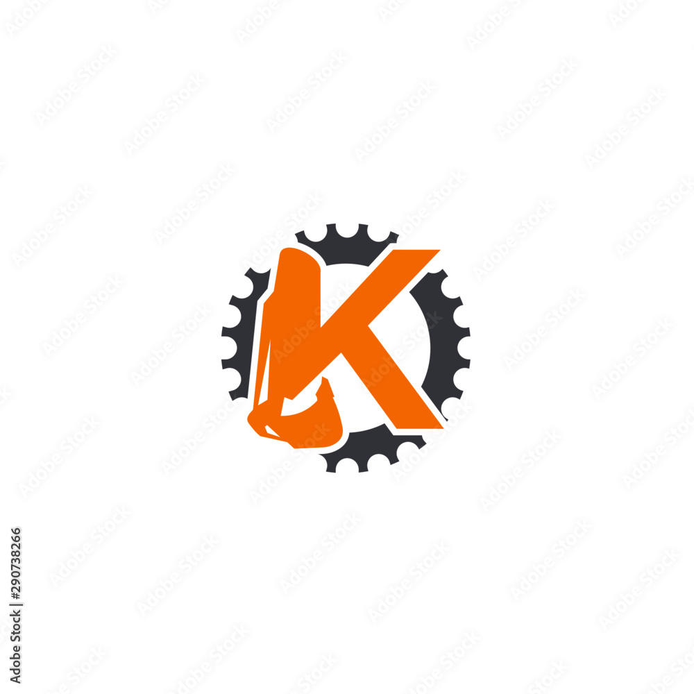 K Letter Logo Design with Excavator Creative Modern Trendy K Letter Logo Design with Excavator Creative Modern Trendy