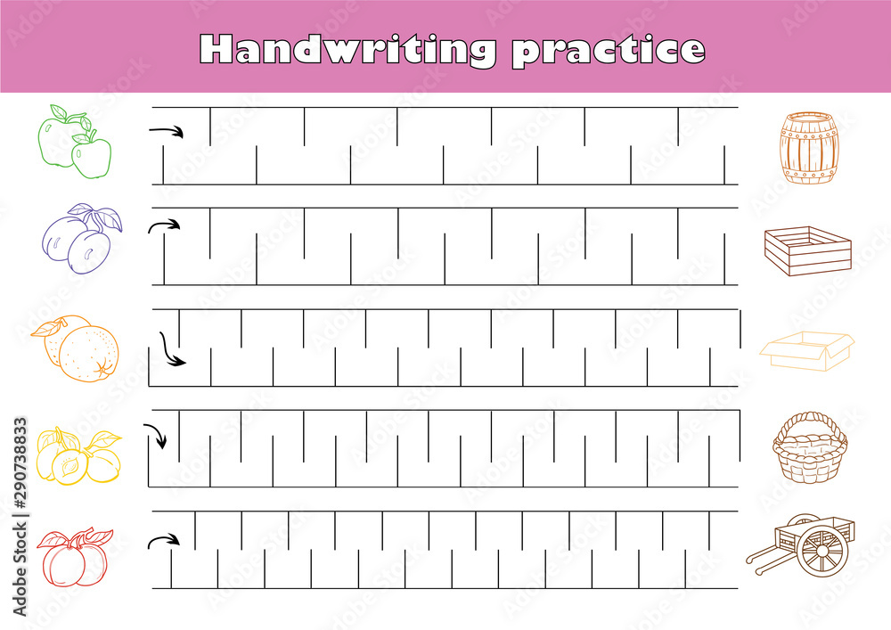 Handwriting practice sheet. Educational children game, printable