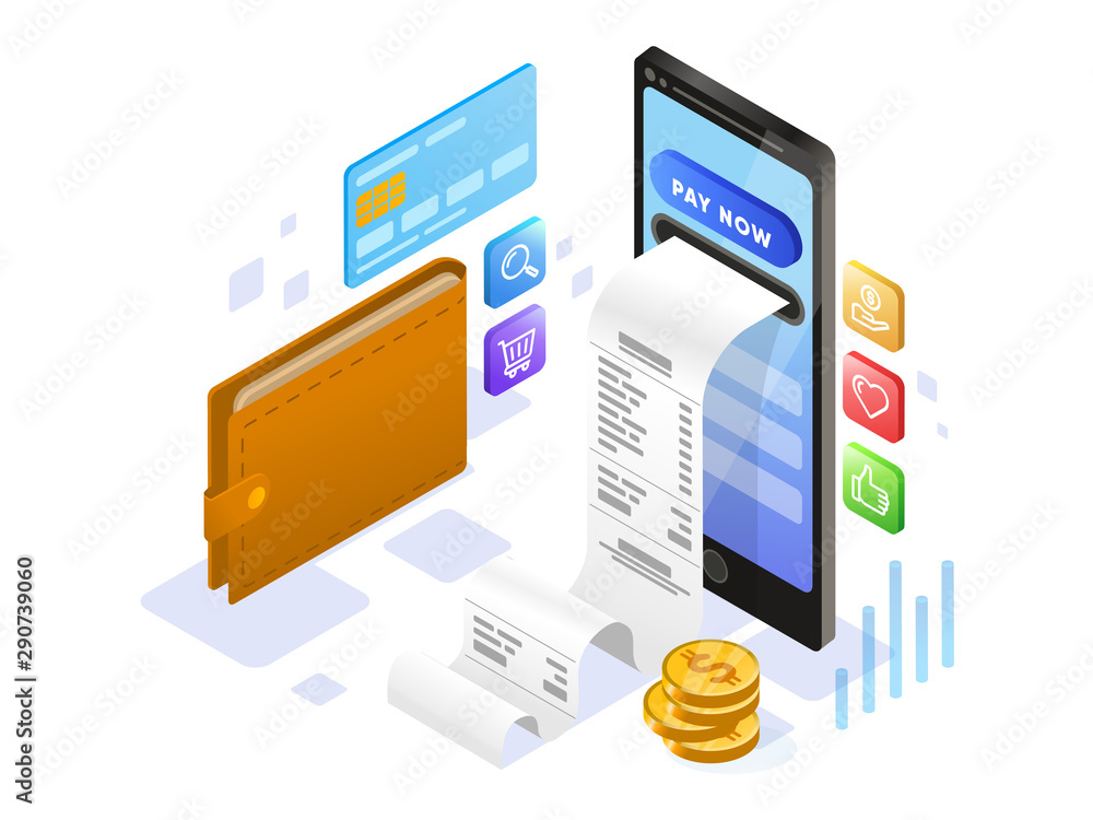 Online Payment  with Mobile Phone Isometric Illustration Concept. Modern design concept of web page design for website and mobile website.Vector illustration EPS 10