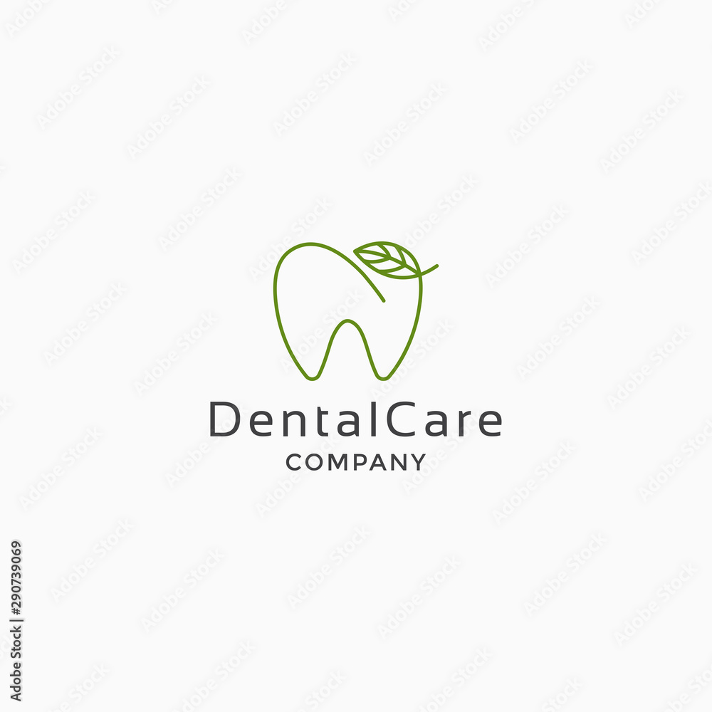 Tooth with leaf Dental Care Logo Icon Design Template. Simple, minimalist , green, leaf Tooth with leaf Dental Care Logo Icon Design Template. Simple, minimalist , green, leaf