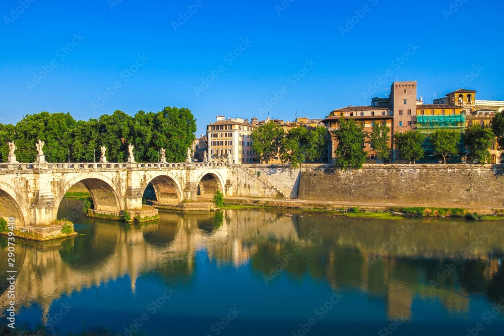 View on the Sant Angelo bridge over the Tiber river