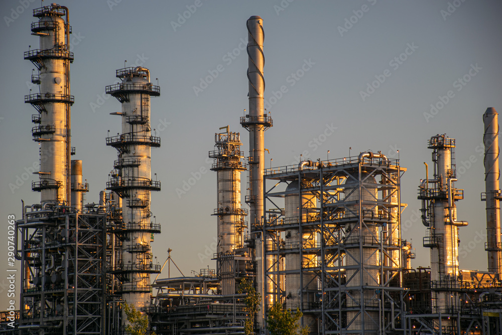 petrol refinery chimneys  