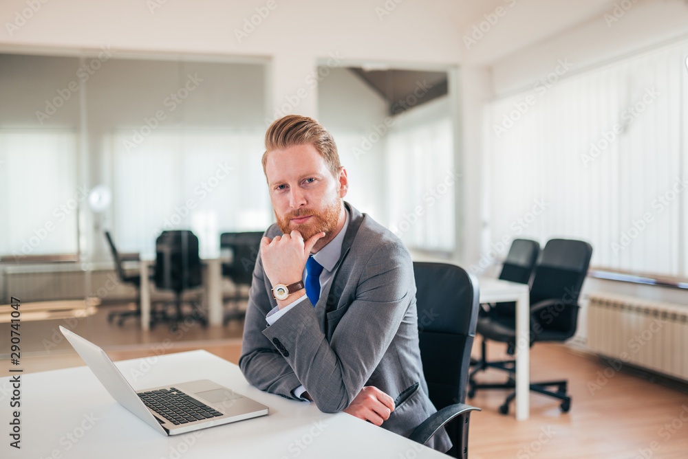 Portrait of successful business man in bright office. Portrait of successful business man in bright office.