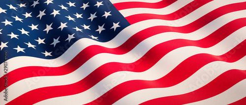 Waving flag of United States - Flag of America - 3D illustration