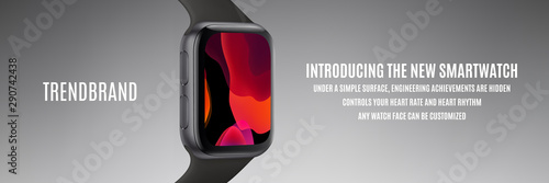 smartwatch in grey color with colorful screen on grey background. stock vector 3d illustration