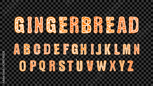 Vector Gingerbread Doodle Font Template, Colorful Lettering, Hand Drawn Cute Letters, Christmas Celebration, Typeset.