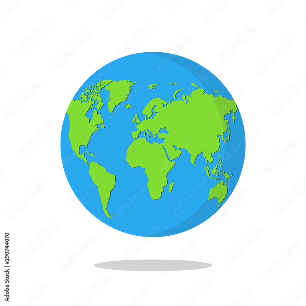 Earth globe isolated on white background. Flat planet icon. Vector illustration.