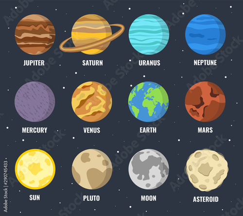 Colorful planets set. Vector illustration.