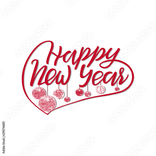 Happy New Year brush lettering. Can be used for holidays festive design. Vector illustration EPS 10