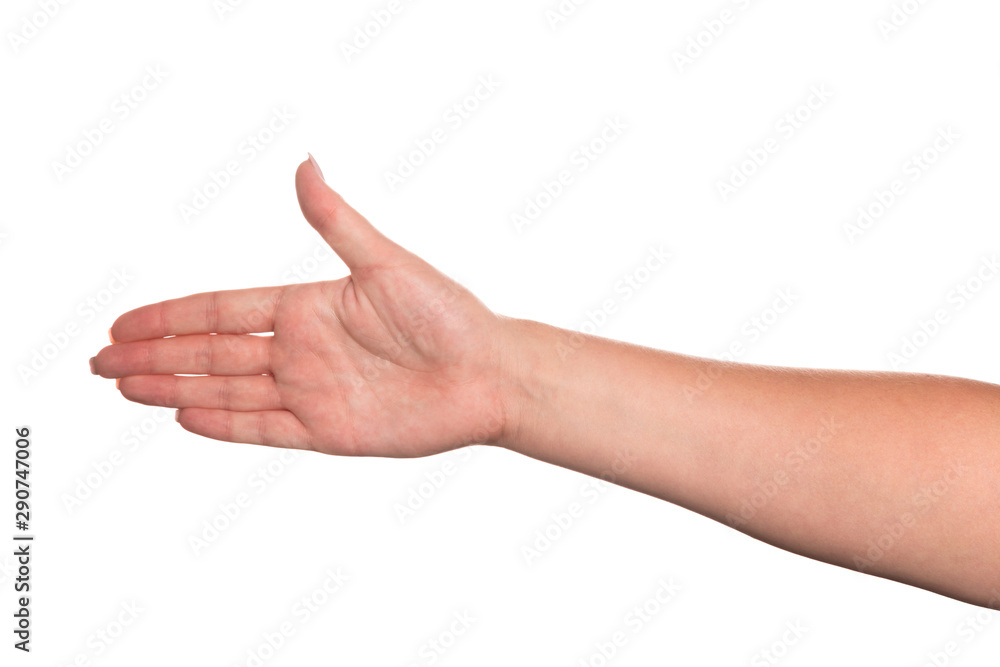 Hand of a young woman with beautiful manicure isolated on white background Hand of a young woman with beautiful manicure isolated on white background