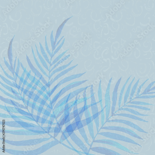 Fern leaves on Abstract texture background. Picture for creative wallpaper or design art work. Watercolor illustration in Pastel colors tone.