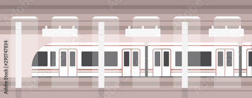 Subway, underground platform with modern train. Underground metro train. Vector illustration.