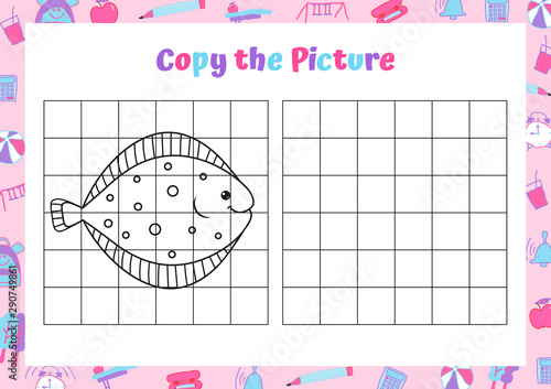 Copy the picture. Drawing activity for kids. Educational game for preschool children. Vector Illustration. 
