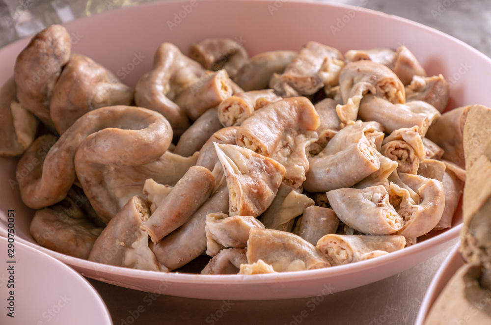 Foto de Boiled Pork Intestines Asian Street Food. do Stock Adobe Stock