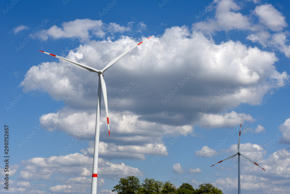 Windmills in the sky with clouds at Kassel, Germany
