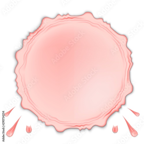 Pink glaze or yogurt stain with drops isolated on transparent background with space for text.