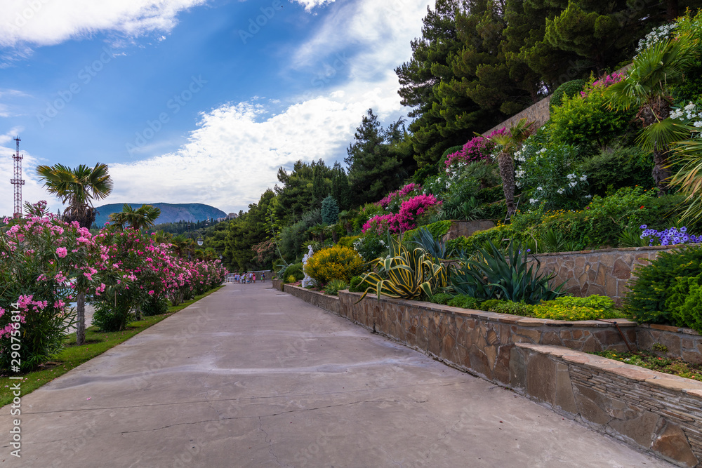 Beautiful embankment in the village of Partenit in Crimea