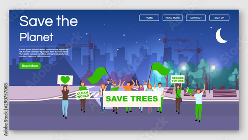 Save the planet demonstration landing page vector template. Environment protection protest action website interface idea with flat illustrations. Homepage layout, web banner, webpage cartoon concept